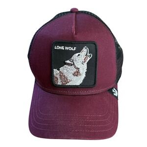 Goorin Bros Lone Wolf Trucker Hat Maroon Black Mesh Snapback Cap The Farm Series